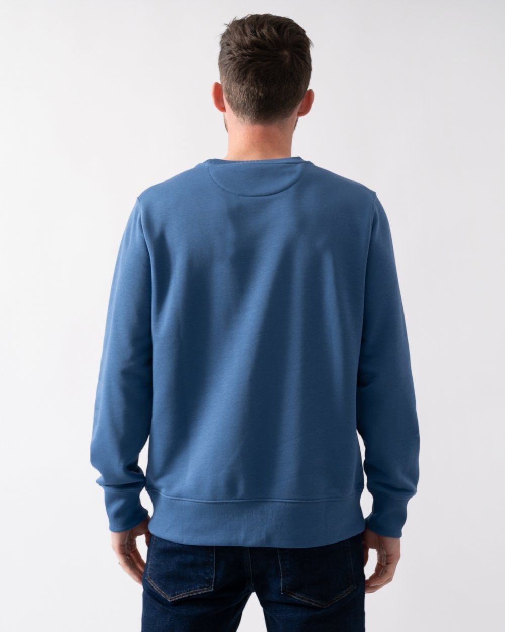 GANT Mens Regular Fit Shield Logo Crew Neck Sweatshirt - 442 Vintage Blue