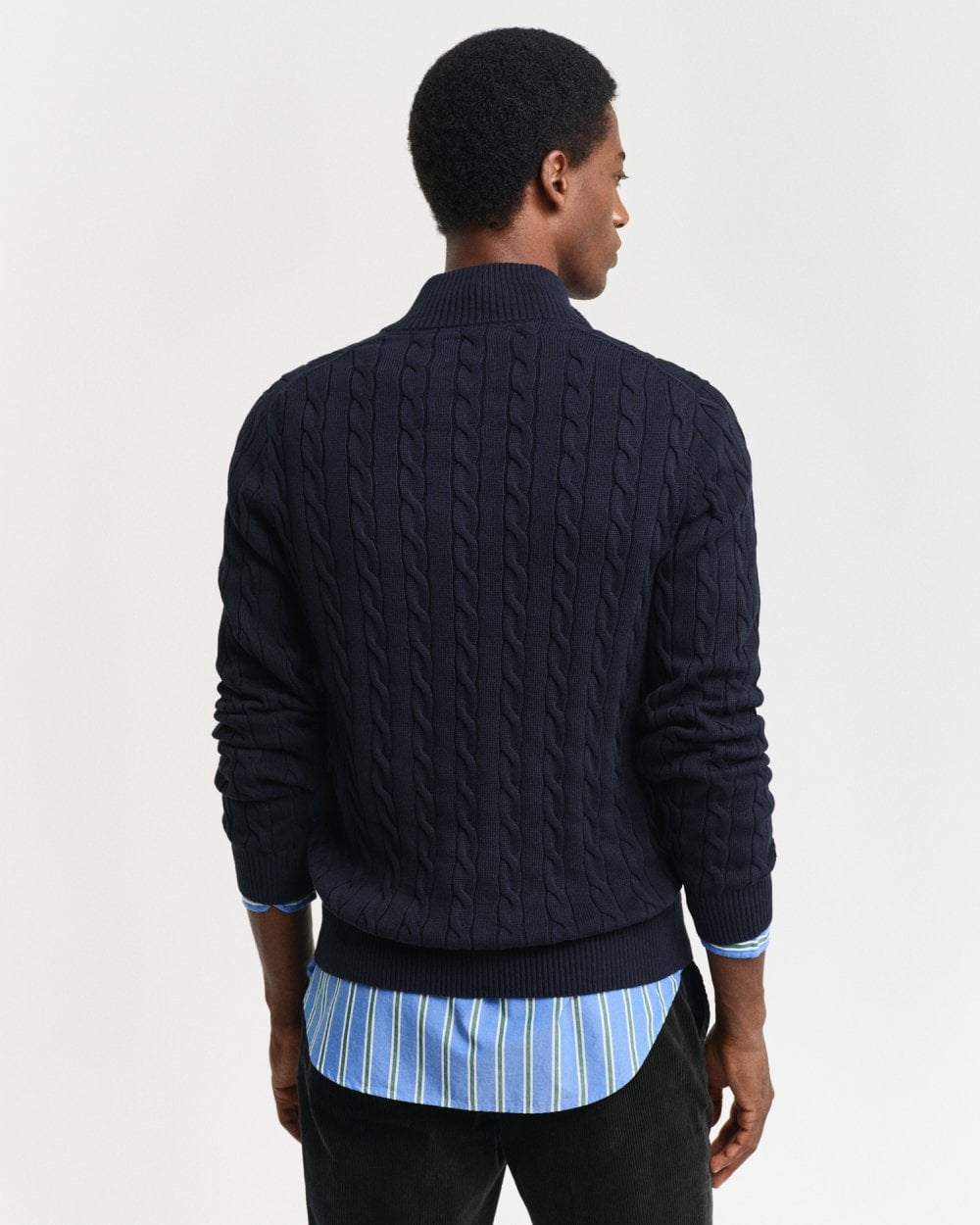 GANT Mens Cotton Cable Half Zip Jumper - 433 Evening Blue