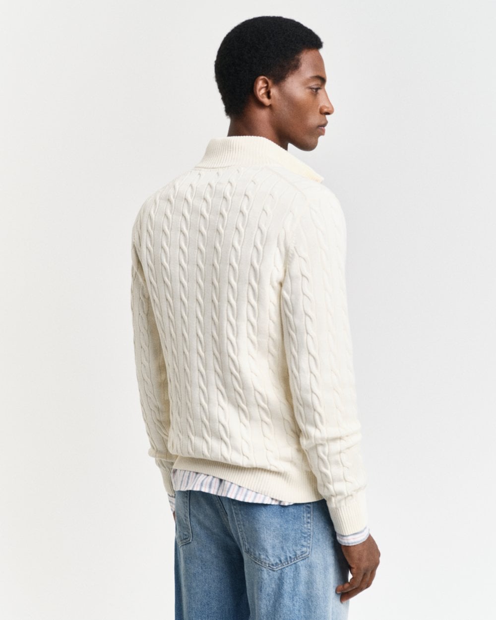 GANT Mens Cotton Cable Half Zip Jumper - 130 Cream