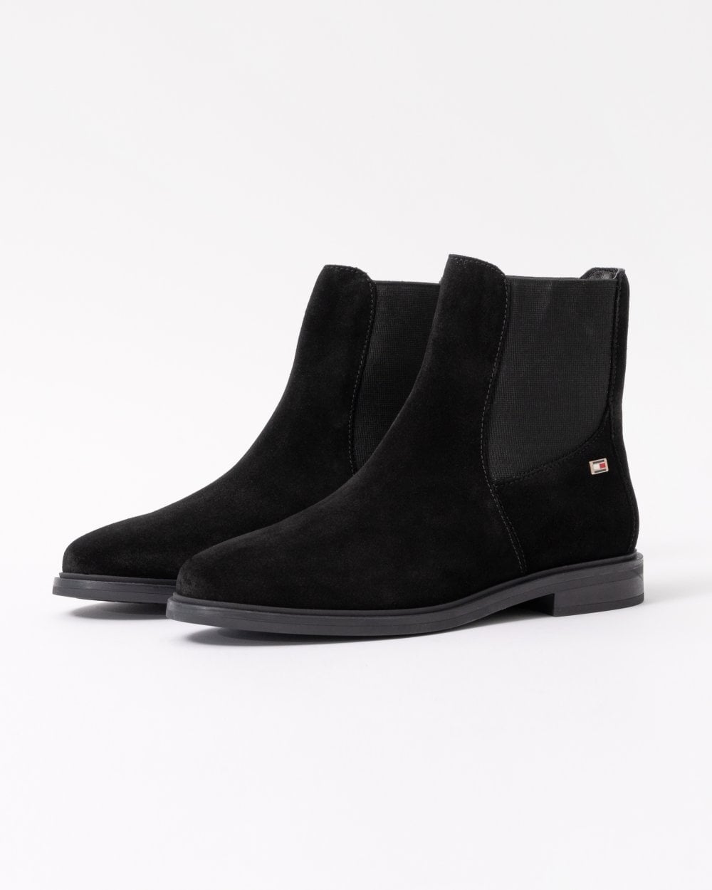 Tommy Hilfiger Flag Low-Heel Suede Womens Chelsea Boots - Black