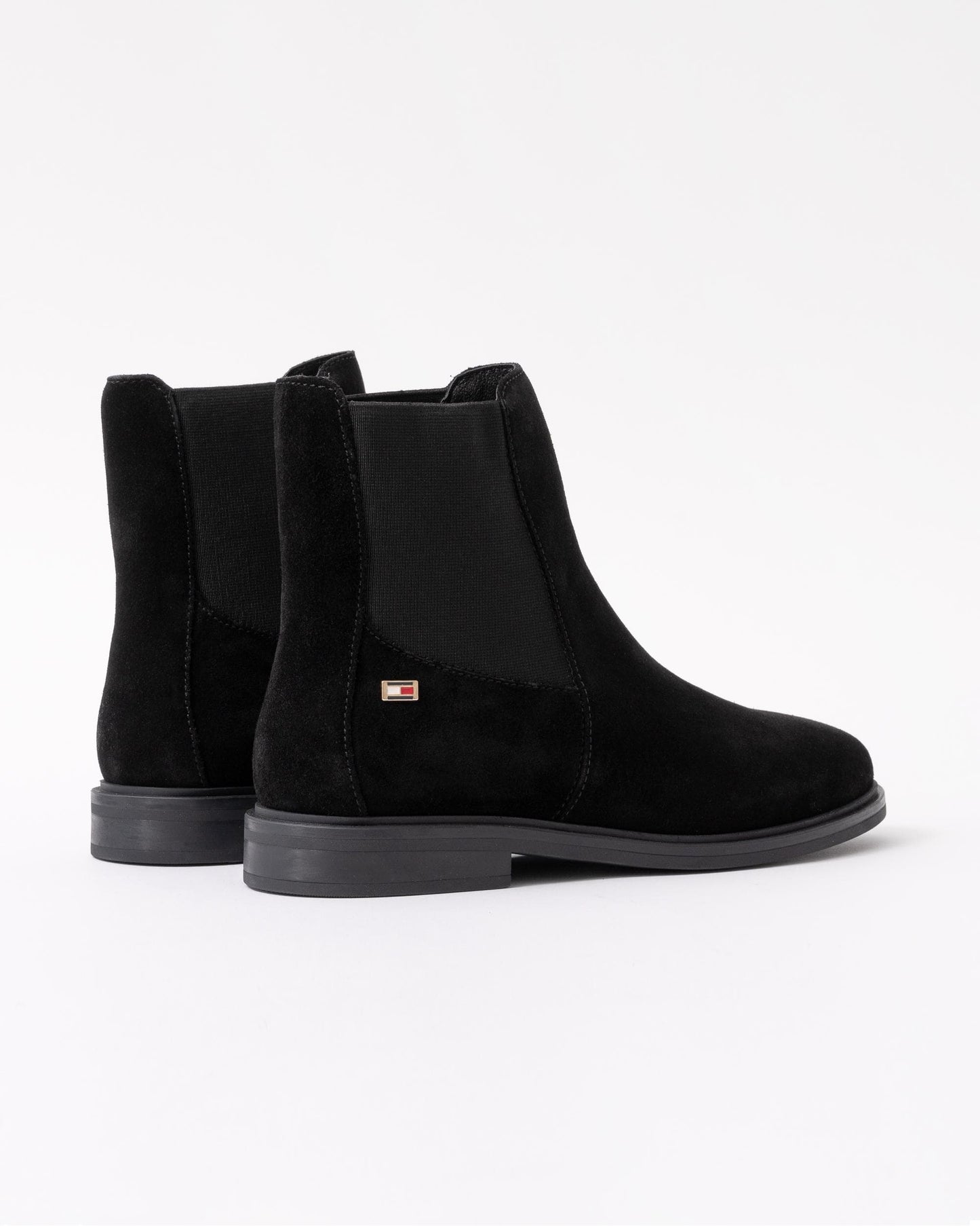 Tommy Hilfiger Flag Low-Heel Suede Womens Chelsea Boots - Black