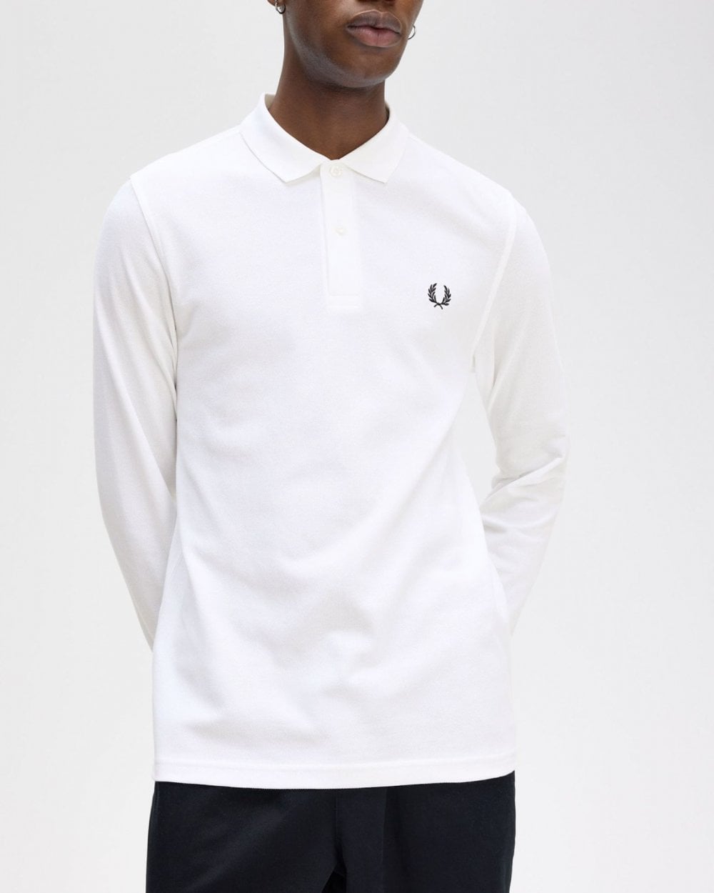 Fred Perry Mens Long Sleeve Plain Signature Polo Shirt NOS - White 100
