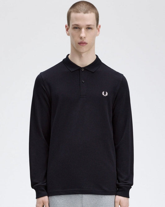 Fred Perry Mens Long Sleeve Plain Signature Polo Shirt NOS - Navy 608