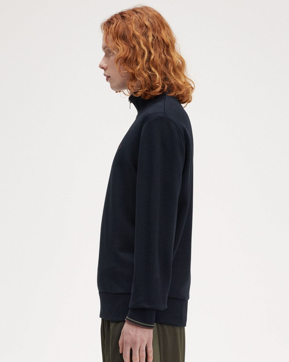 Fred Perry Mens Half Zip Sweatshirt - Navy/Laurel Wreath Green/Carrington Road Brick W65