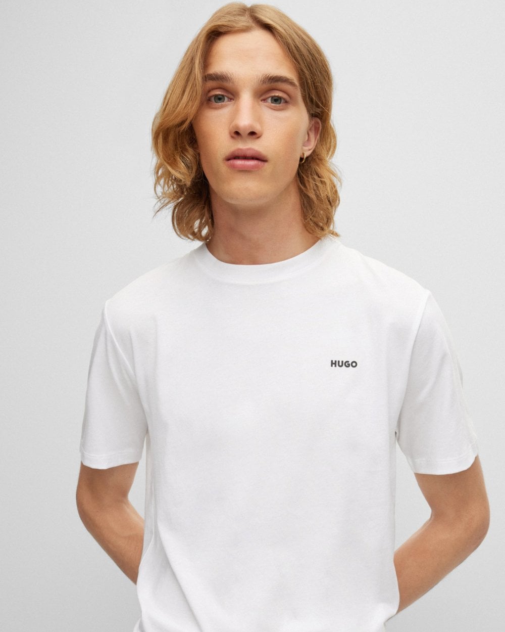HUGO Dero222 Mens Cotton-Jersey T-Shirt with Logo Print NOS - White 100