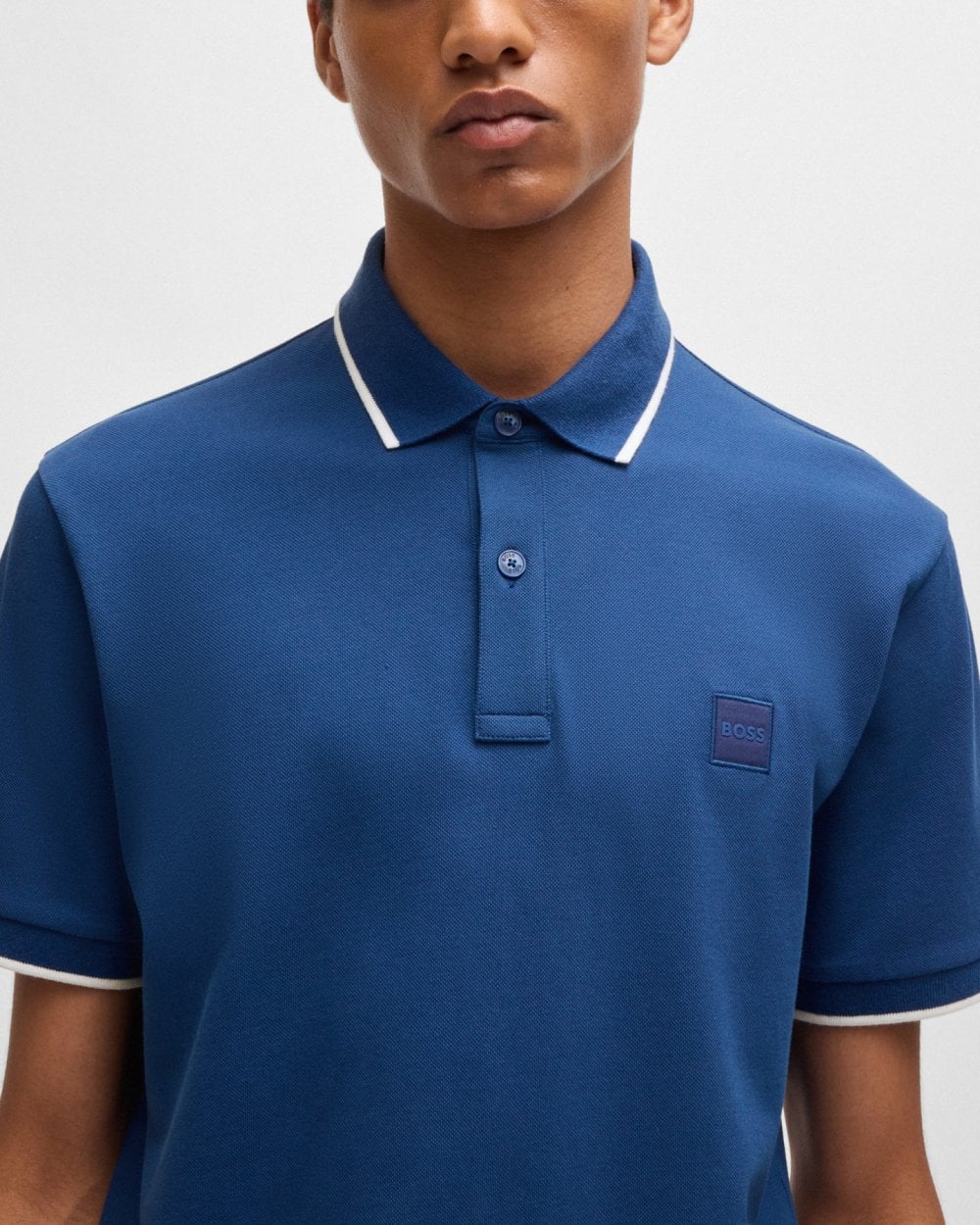 BOSS Orange Passertip Mens Short Sleeve Polo Shirt With Tipped Collar - Open Blue 494