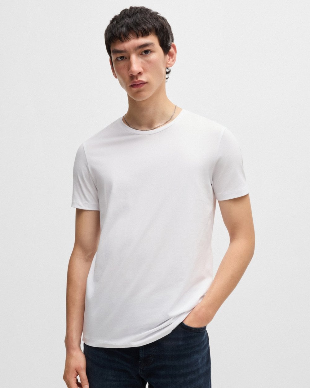HUGO Round Mens Two-Pack of Slim-Fit T-Shirts in Stretch Cotton NOS - White 100