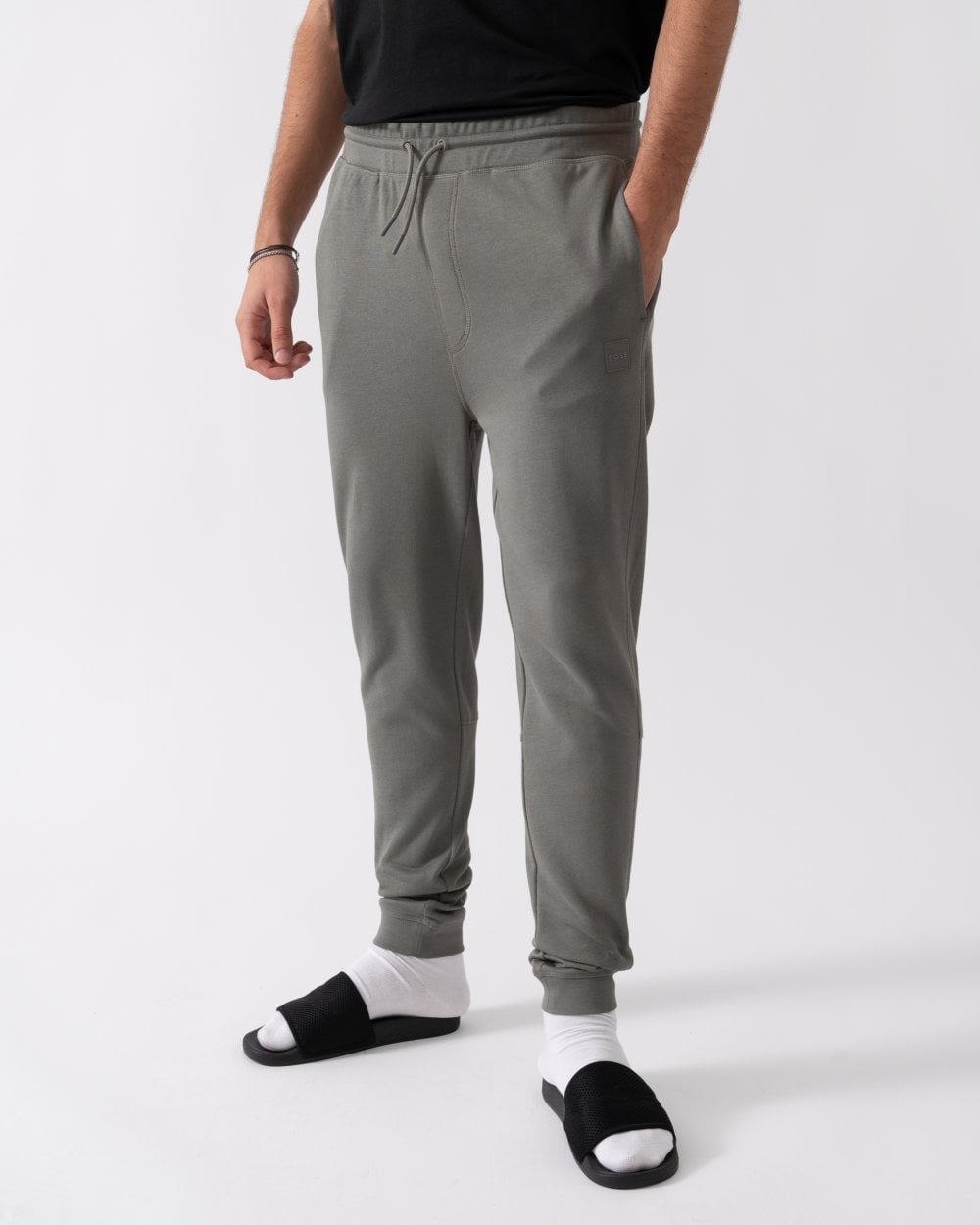 BOSS Orange Sestart Mens Cotton-Terry Tracksuit Bottoms With Logo Patch A/W 24 - Open Grey 076