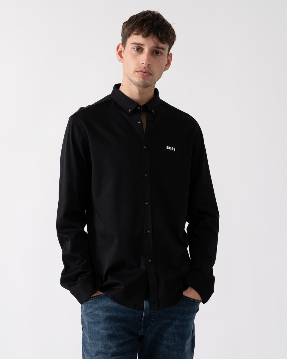BOSS Green B Motion Mens Long Sleeve Shirt in Anti-Wrinkle Cotton