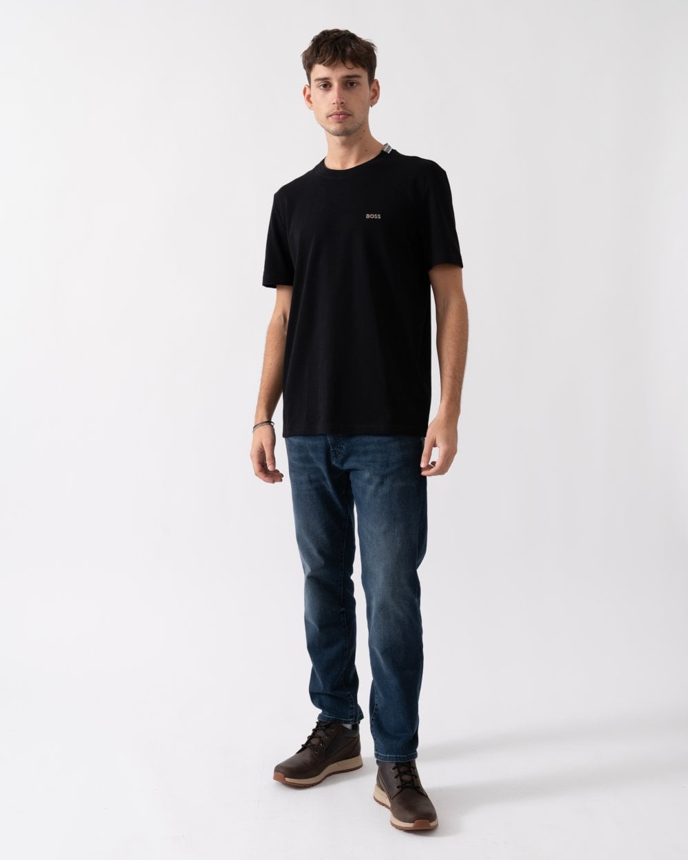 BOSS Green Taddy Mens Cotton Piqué T-Shirt with Oxford-Jacquard Back Collar - Charcoal 015