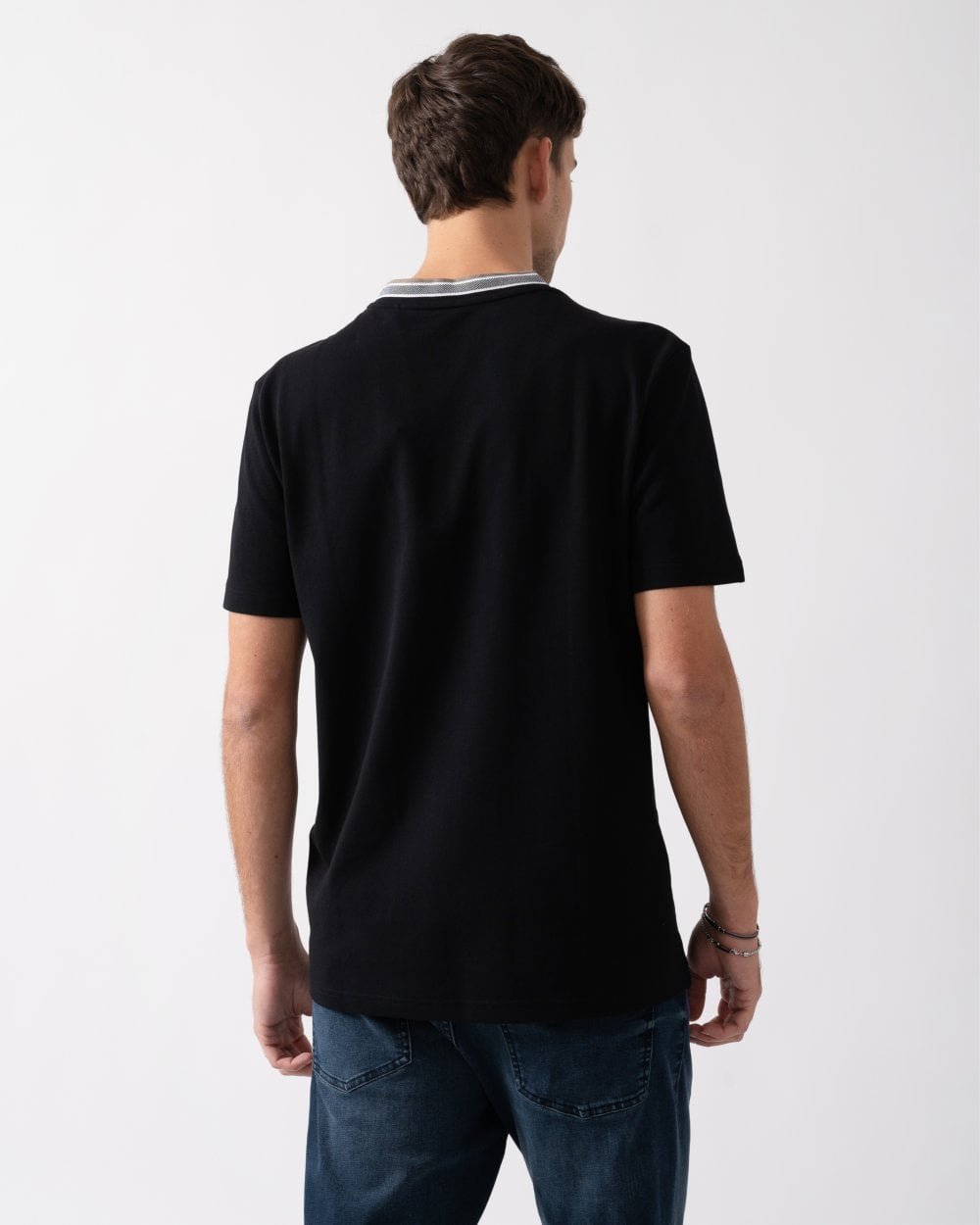 BOSS Green Taddy Mens Cotton Piqué T-Shirt with Oxford-Jacquard Back Collar - Charcoal 015