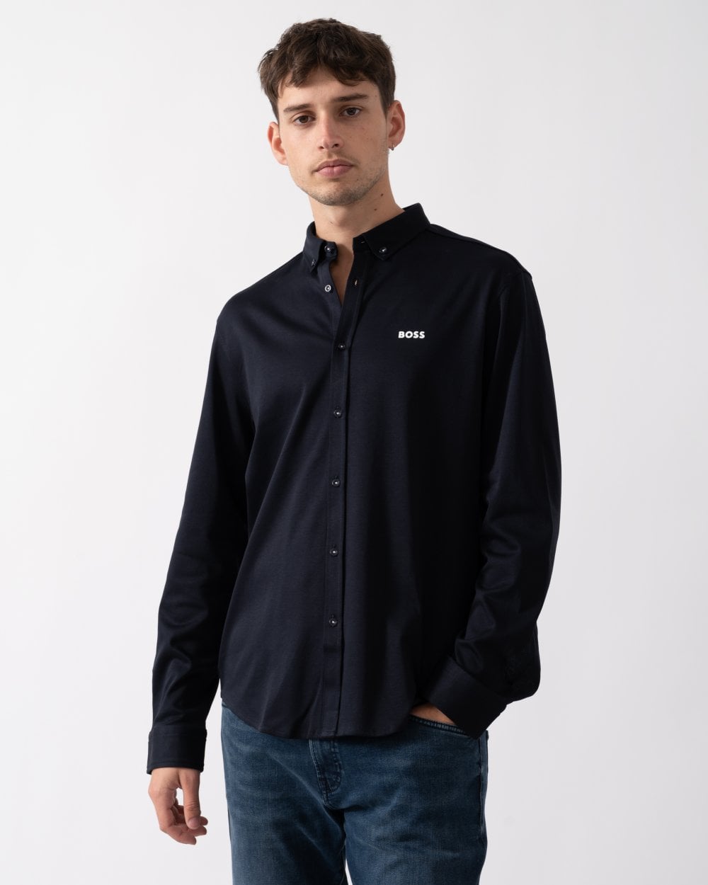 BOSS Green B Motion Mens Long Sleeve Shirt in Anti-Wrinkle Cotton