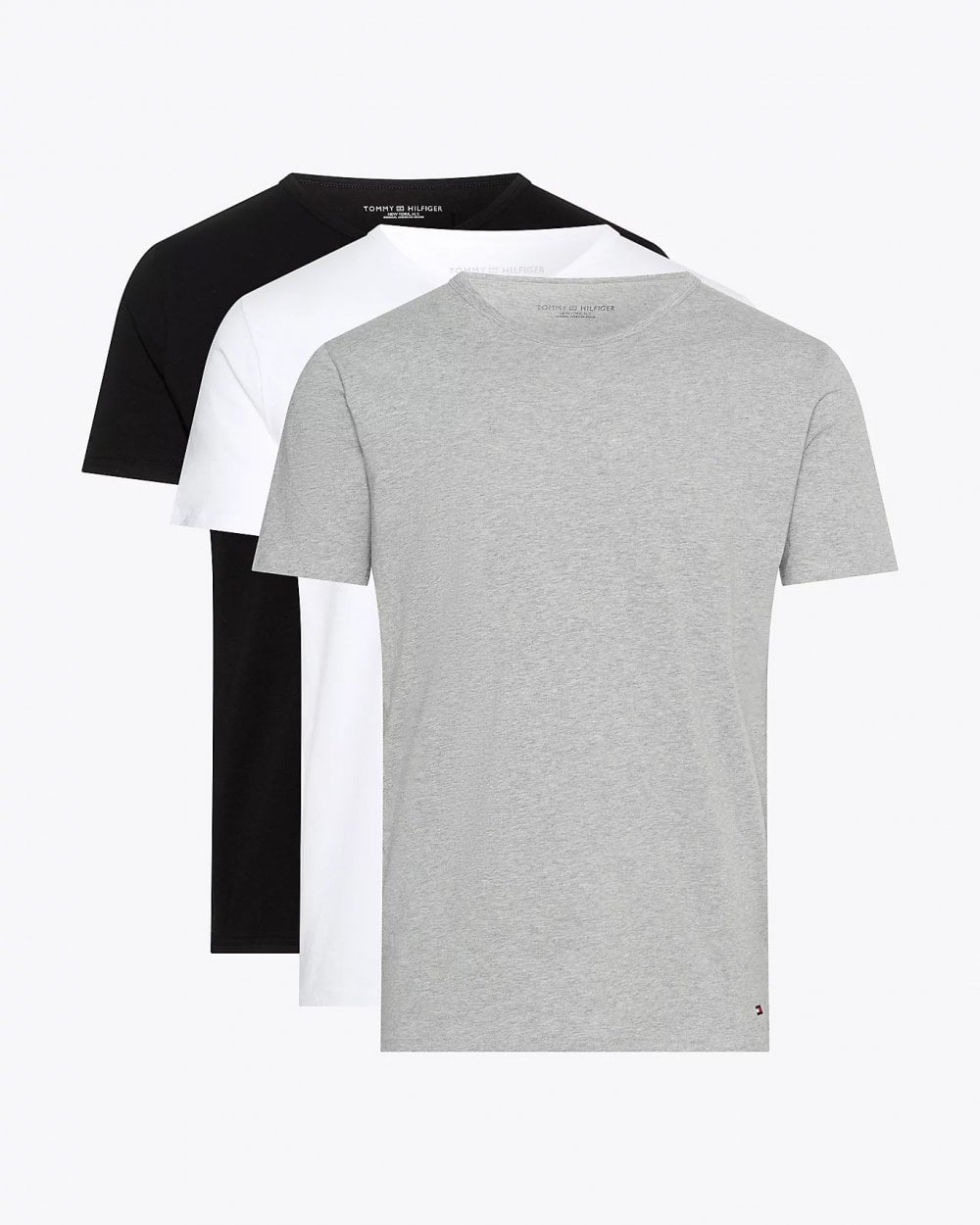 Tommy Hilfiger 3 Pack Essential Mens Stretch T-Shirts - Black/White/Grey Heather