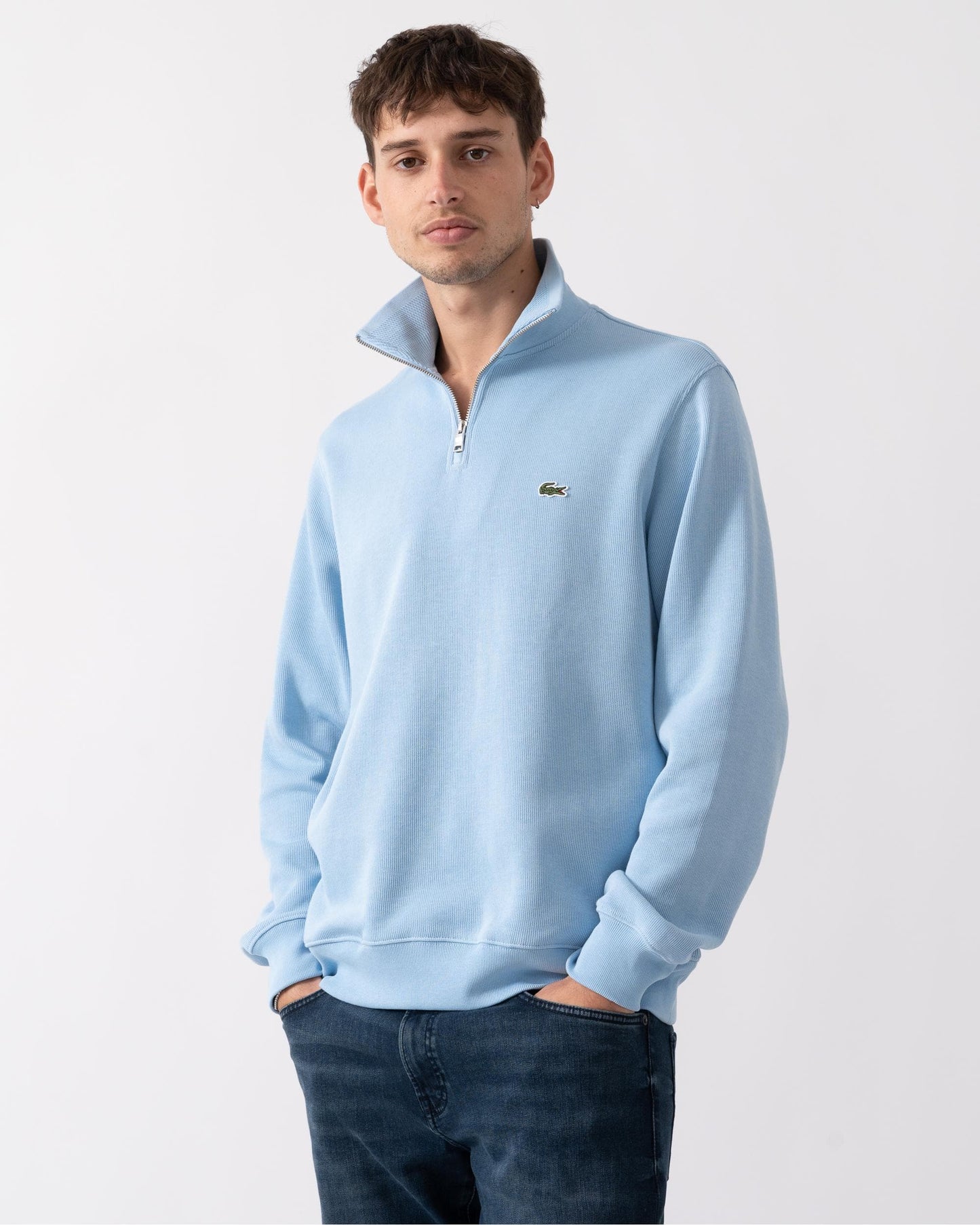 Lacoste Mens Zippered Stand-Up Collar Cotton Sweatshirt