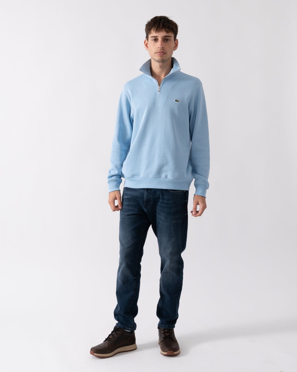 Lacoste Mens Zippered Stand-Up Collar Cotton Sweatshirt - Pale Blue HBP