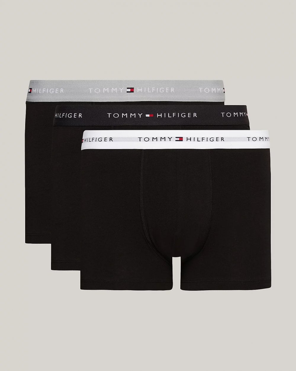 Tommy Hilfiger 3 Pack Mens Colour Waistband Trunks - Grey Heather/Black/White