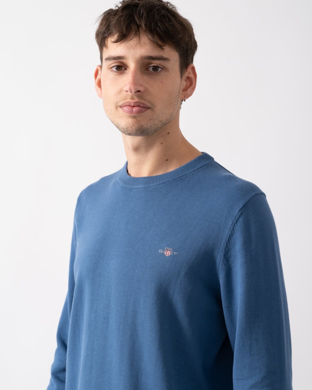 GANT Mens Classic Cotton Crew Neck Jumper - 442 Vintage Blue