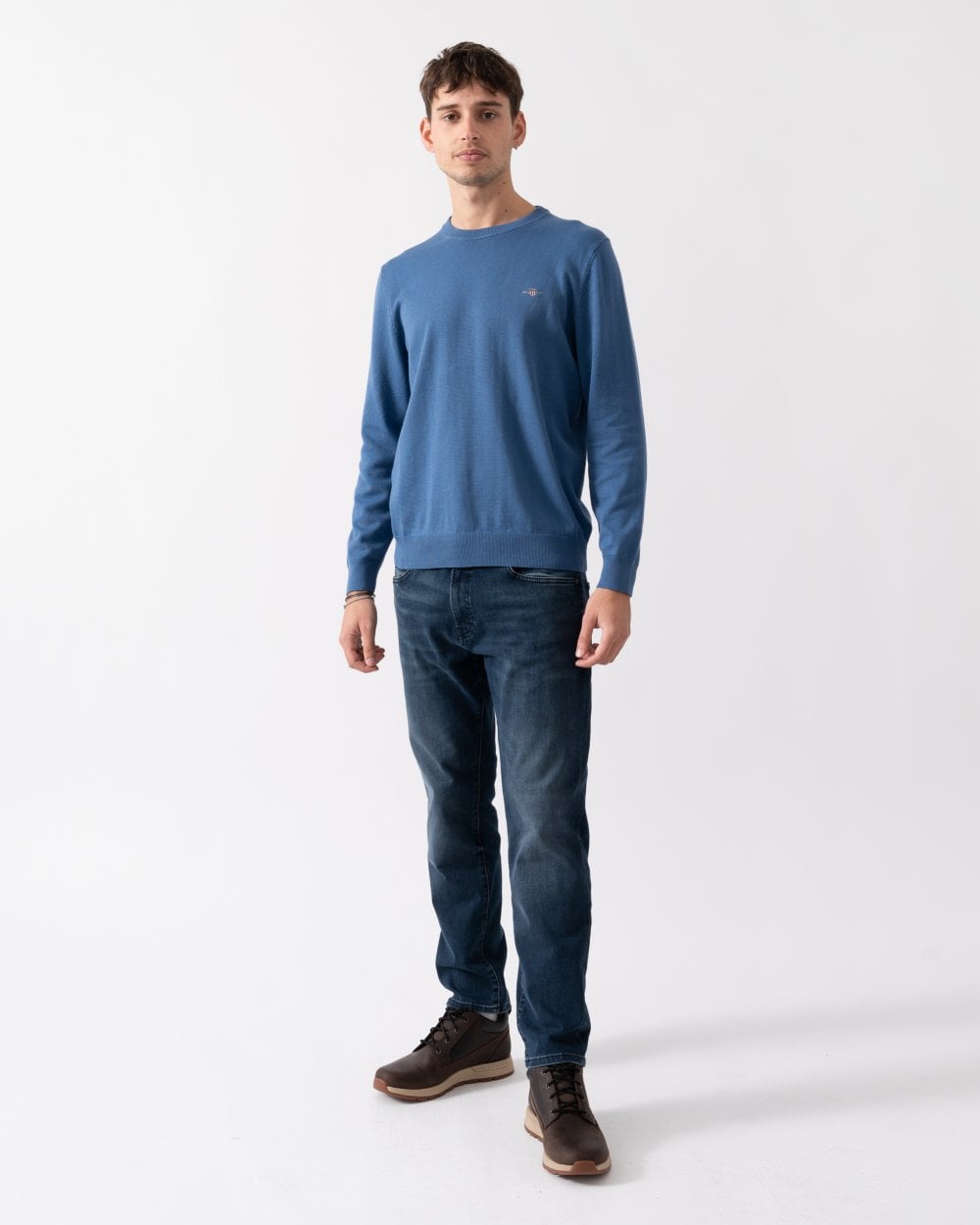 GANT Mens Classic Cotton Crew Neck Jumper - 442 Vintage Blue