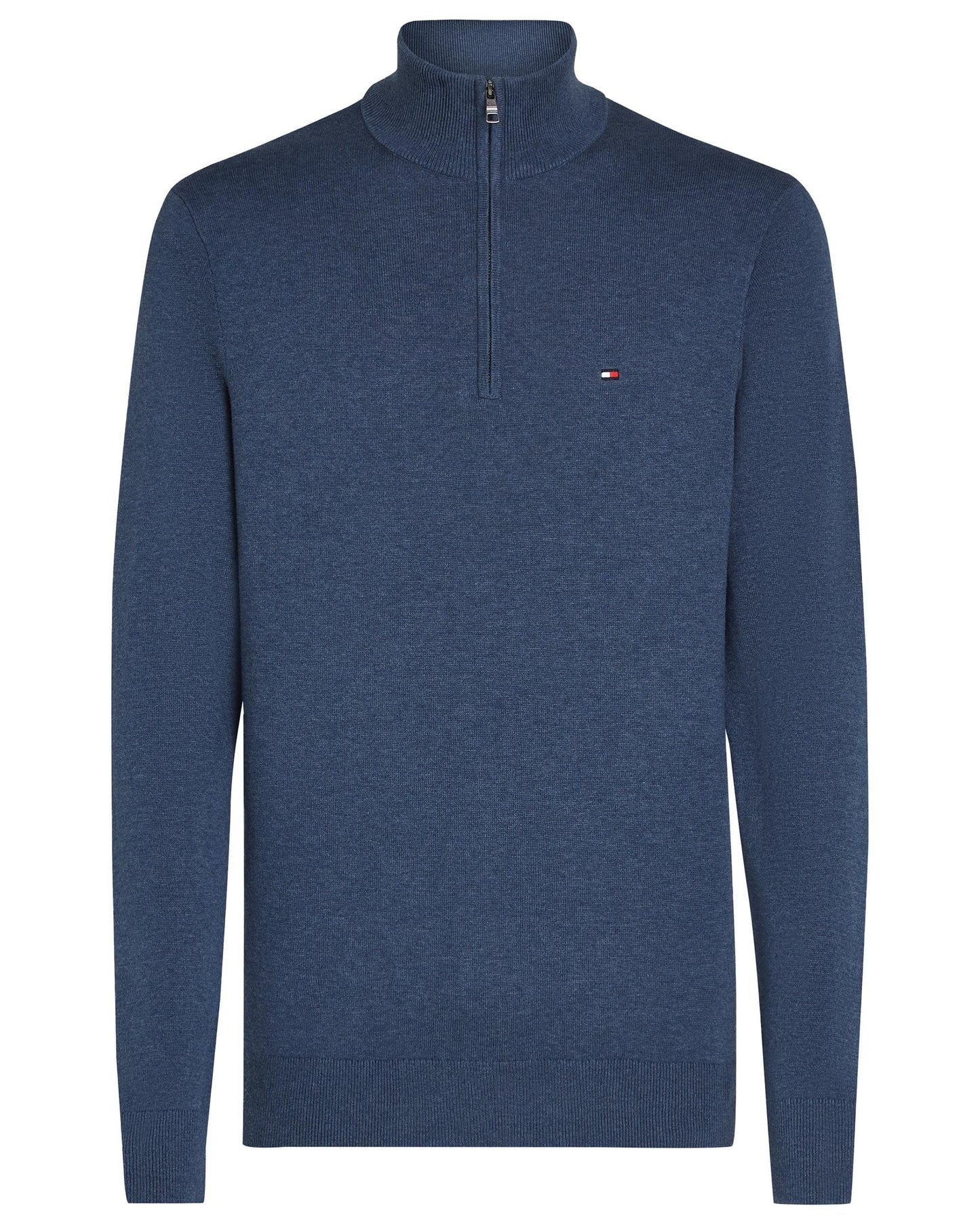 Tommy Hilfiger Essential Cotton 1/4 Zip Mock Mens Sweatshirt - Aegean Sea Heather