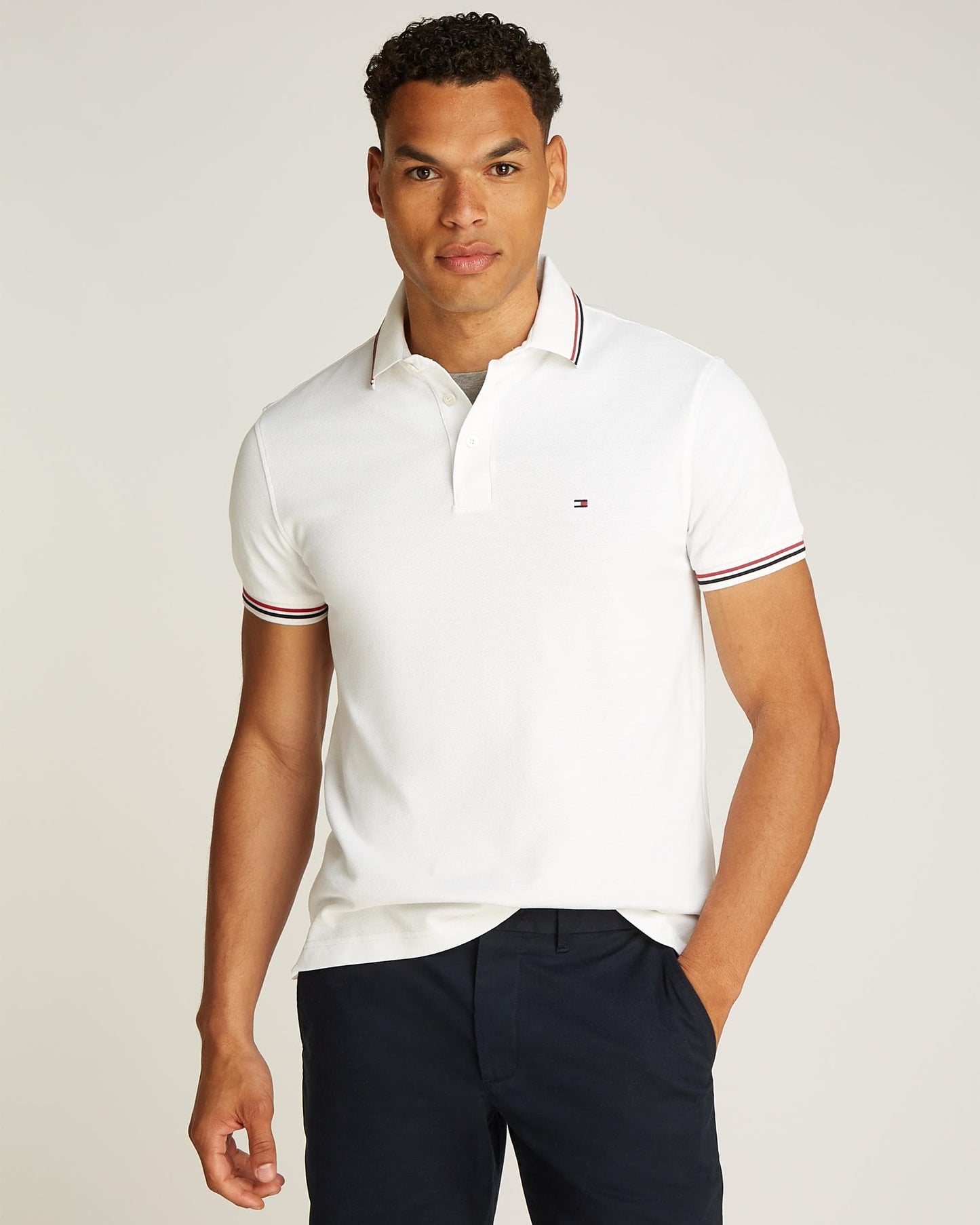Tommy Hilfiger Tipped Mens Slim Fit Polo - White