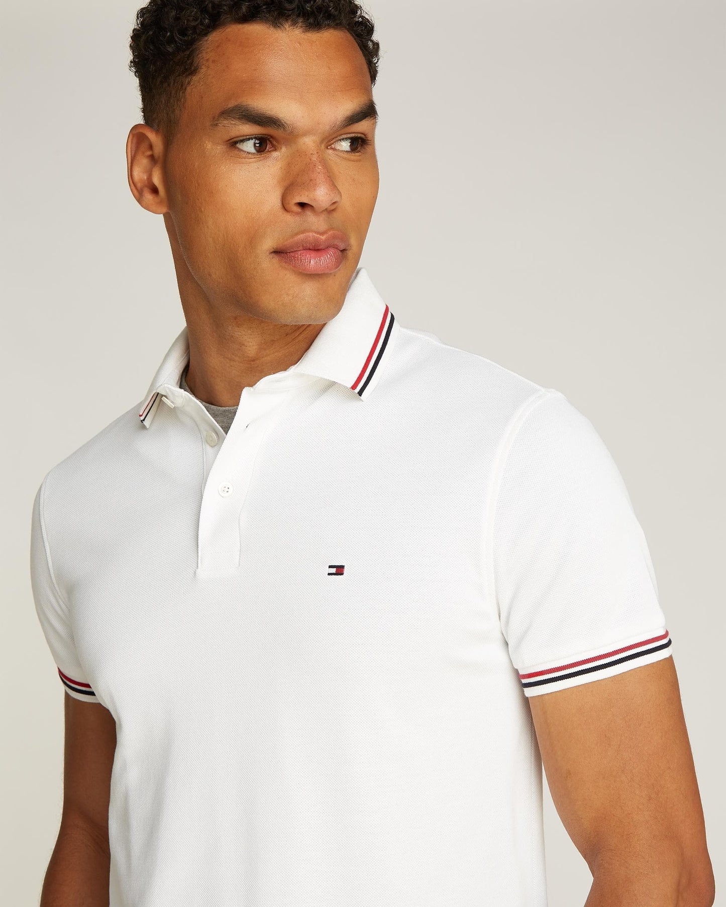 Tommy Hilfiger Tipped Mens Slim Fit Polo - White