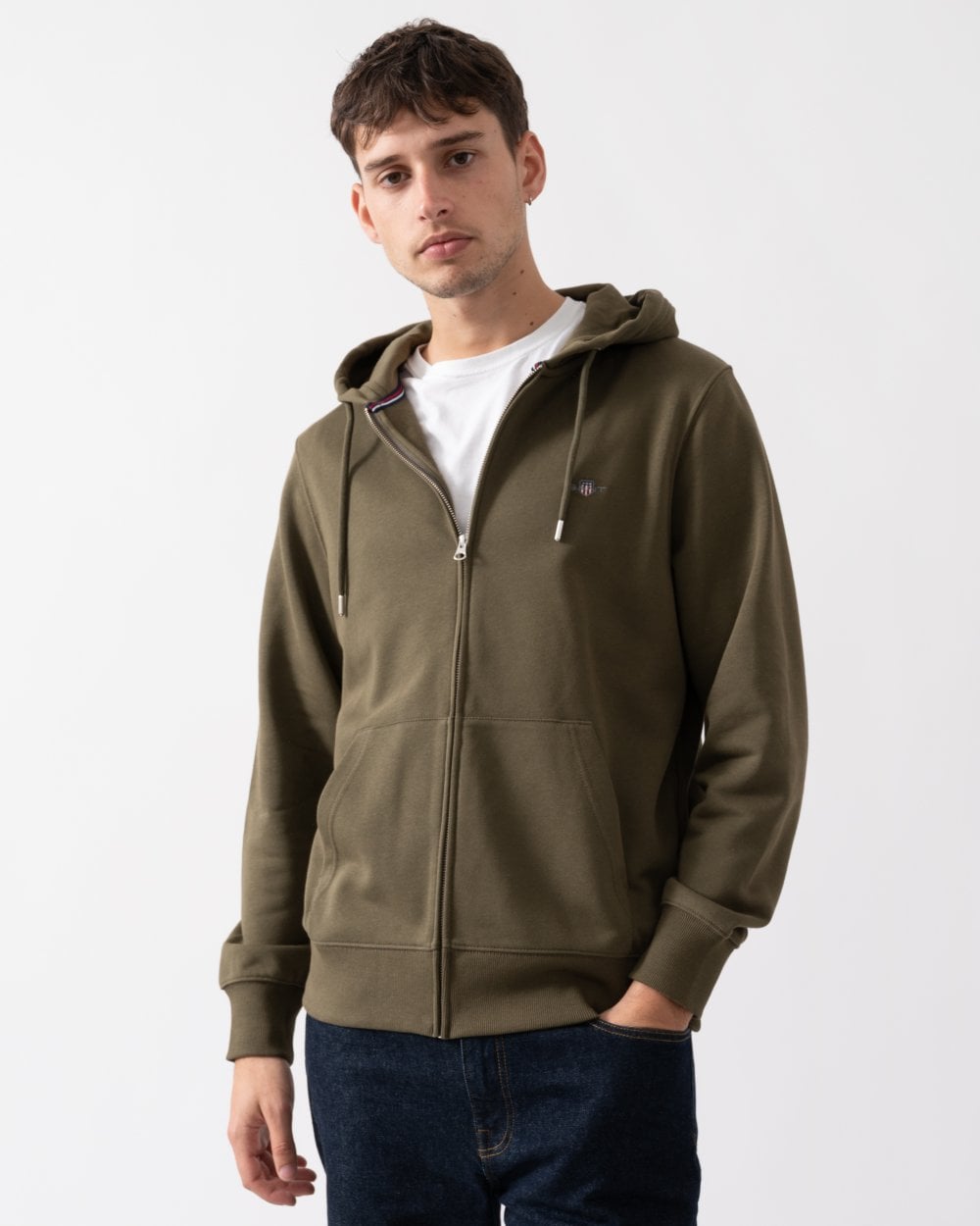GANT Mens Regular Fit Shield Logo Full Zip Hoodie