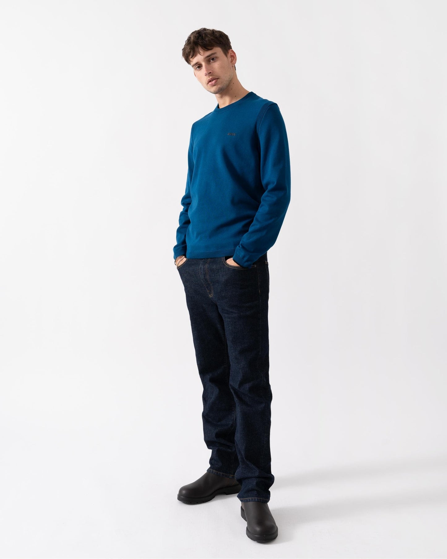 BOSS Green Ever-X Crew Neck Mens Jumper - Open Blue 494