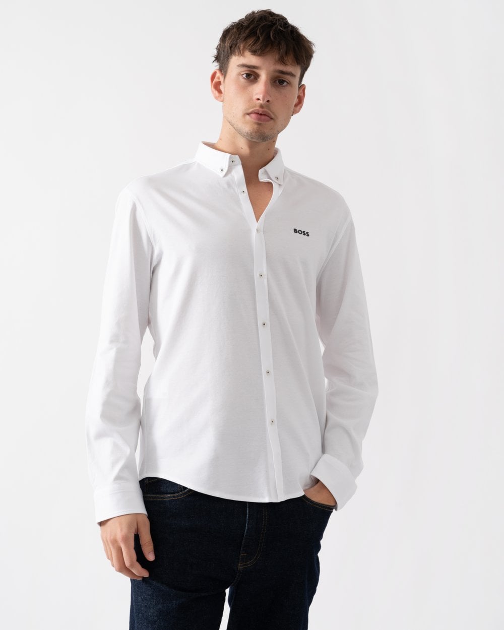 BOSS Green B Motion Mens Long Sleeve Shirt in Anti-Wrinkle Cotton