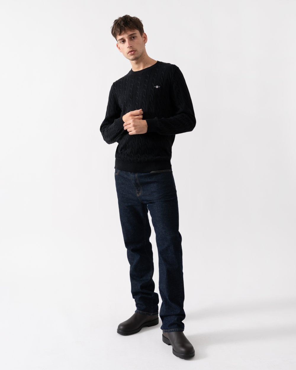 GANT Mens Cotton Cable Knit Crew Neck Jumper - 5 Black