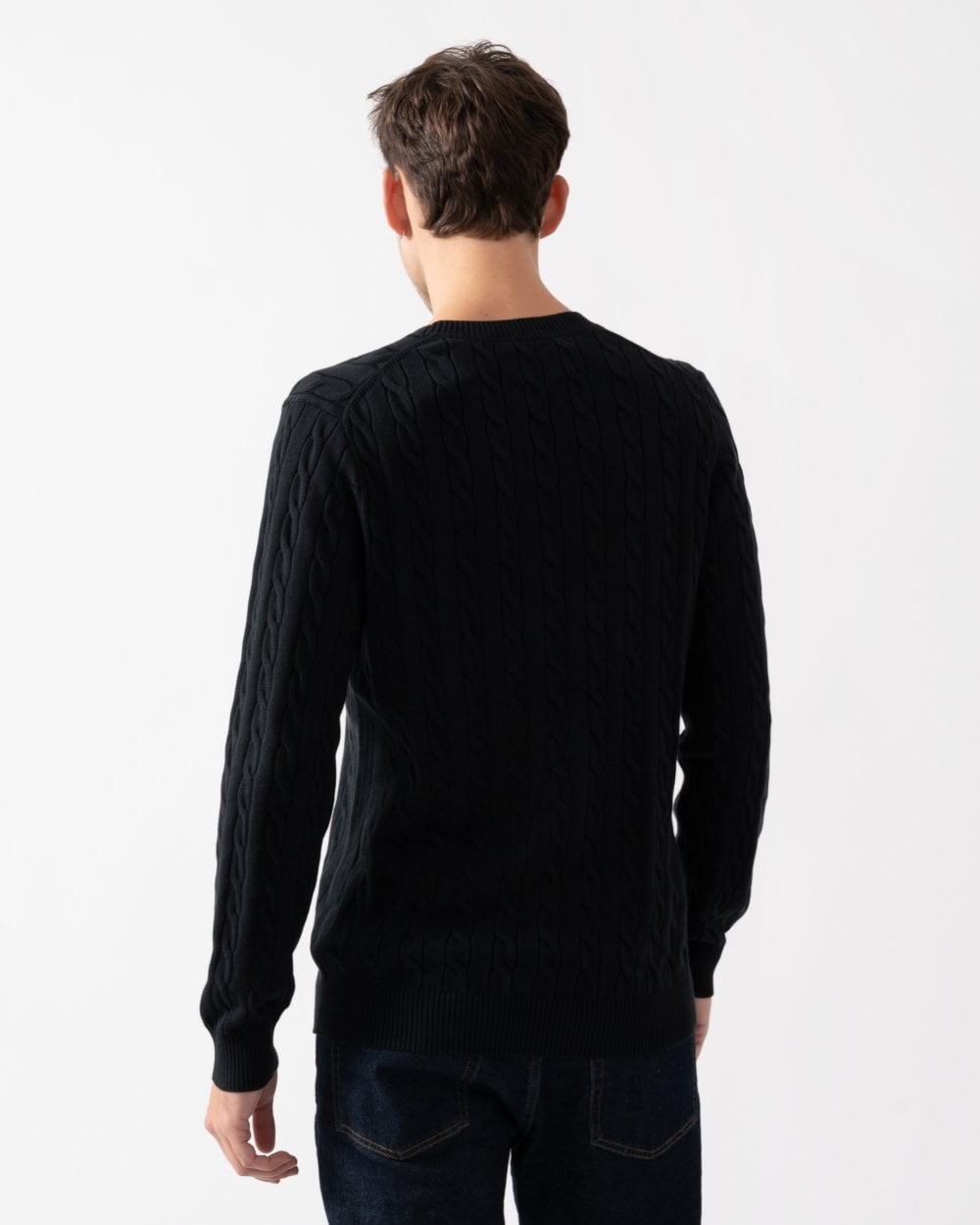 GANT Mens Cotton Cable Knit Crew Neck Jumper - 5 Black