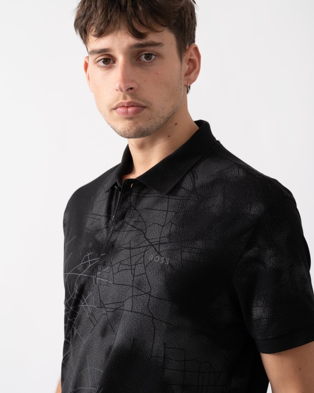 BOSS Green BOSS Green Paddy 3 Mens Cotton-Blend Polo Shirt with Decorative Reflective Print