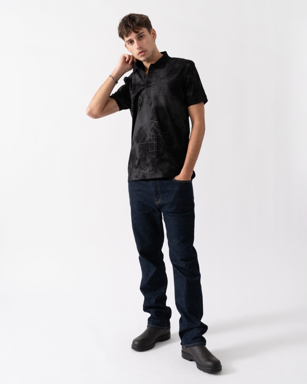 BOSS Green BOSS Green Paddy 3 Mens Cotton-Blend Polo Shirt with Decorative Reflective Print