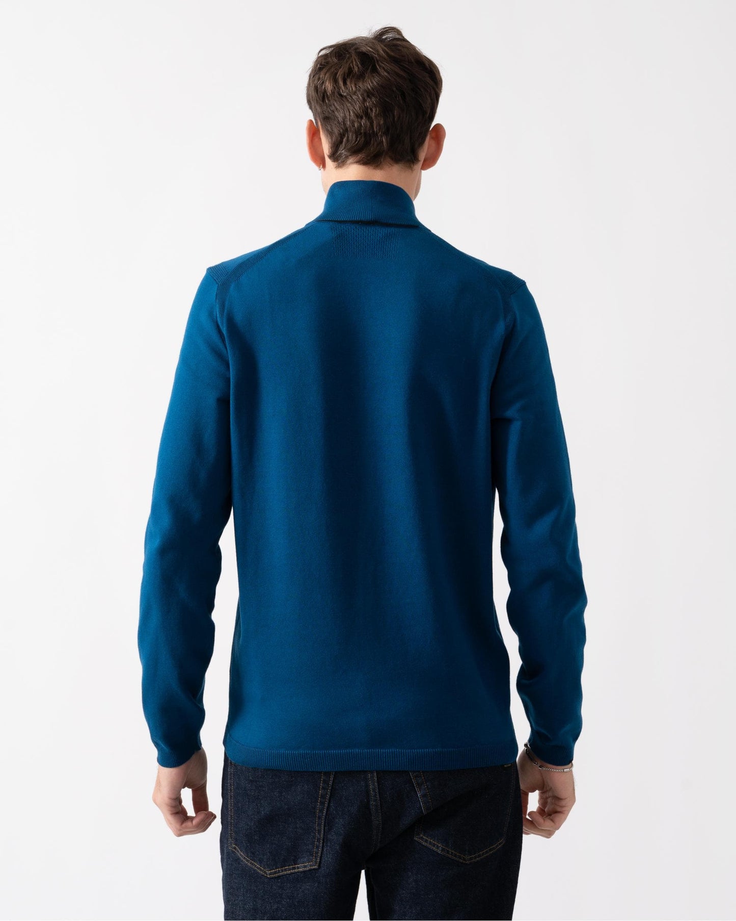 BOSS Green Ever-X Mens Cotton Blend Zip-Neck Sweater with Logo Print - Open Blue 494