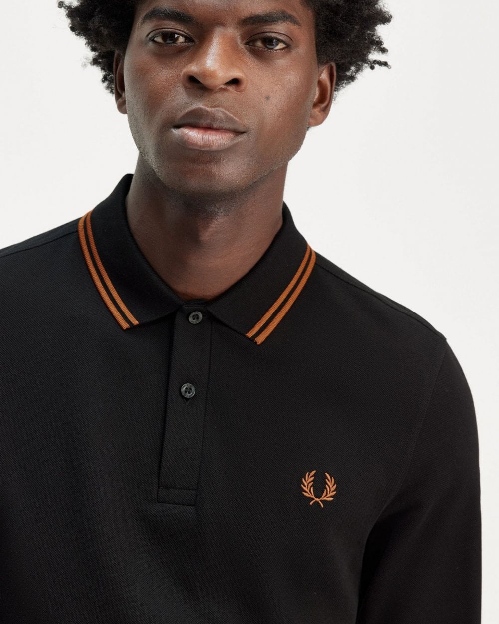 Fred Perry Mens Long Sleeve Twin Tipped Polo Shirt - Black/Marmalade W96