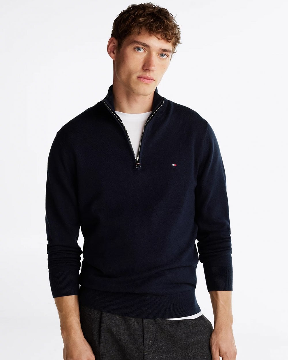 Tommy Hilfiger Organic Cotton Cashmere Mens Zip-Mock Sweater