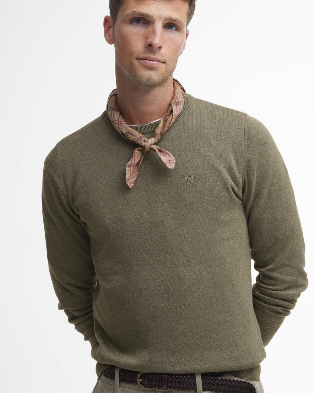 Barbour Pima Cotton Mens Crew Sweatshirt - Green Slate