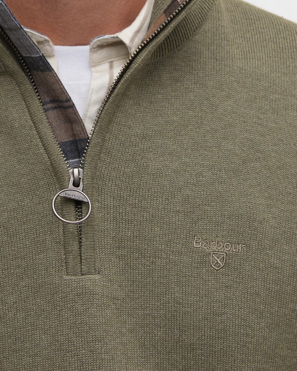 Barbour Cotton Mens Half Zip Jumper - Green Slate