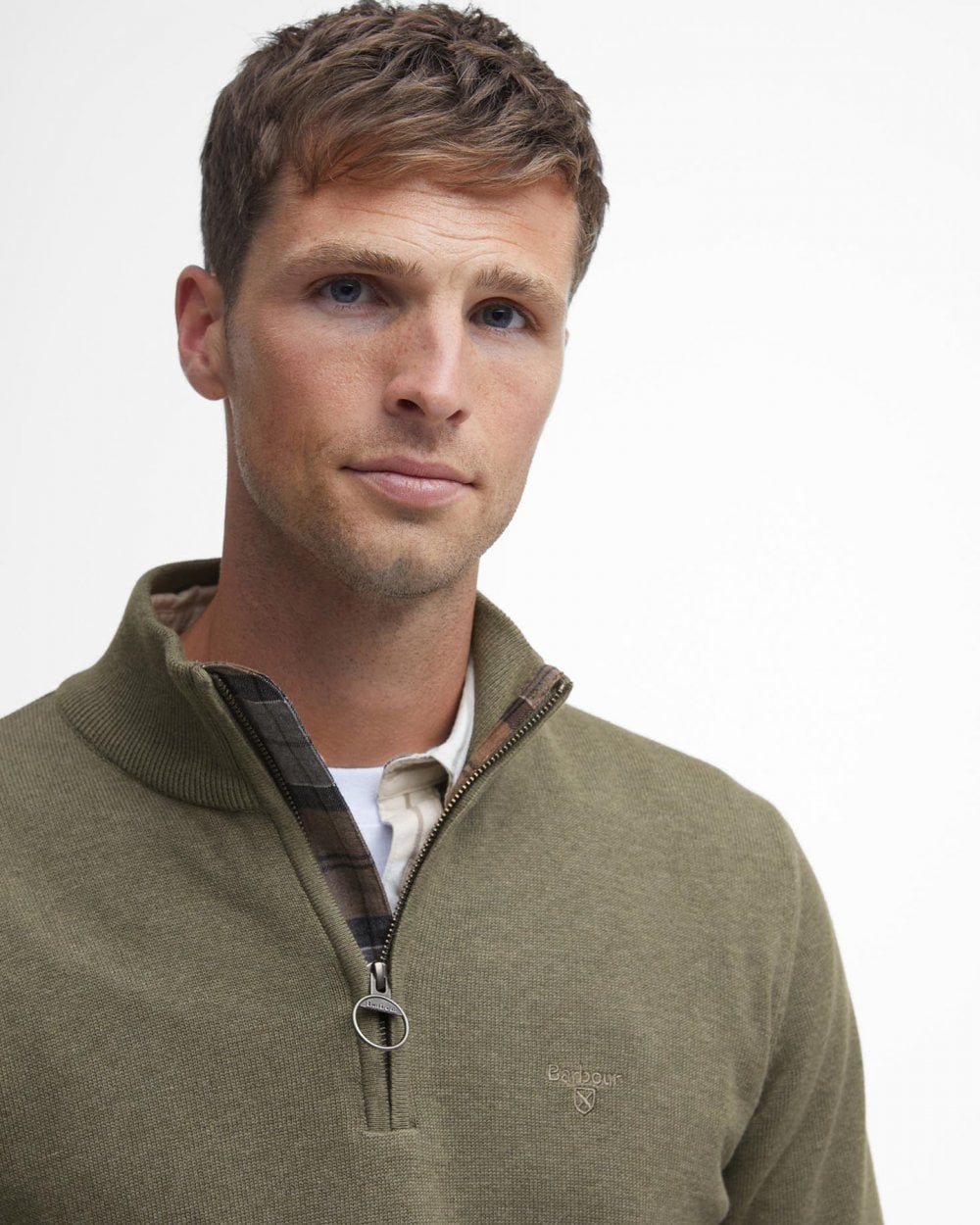 Barbour Cotton Mens Half Zip Jumper - Green Slate