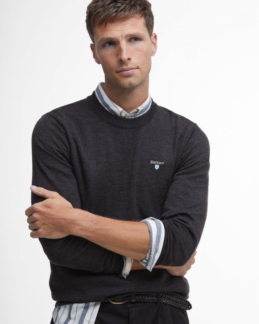 Barbour Mens Merino Crew Neck Sweater - Charcoal
