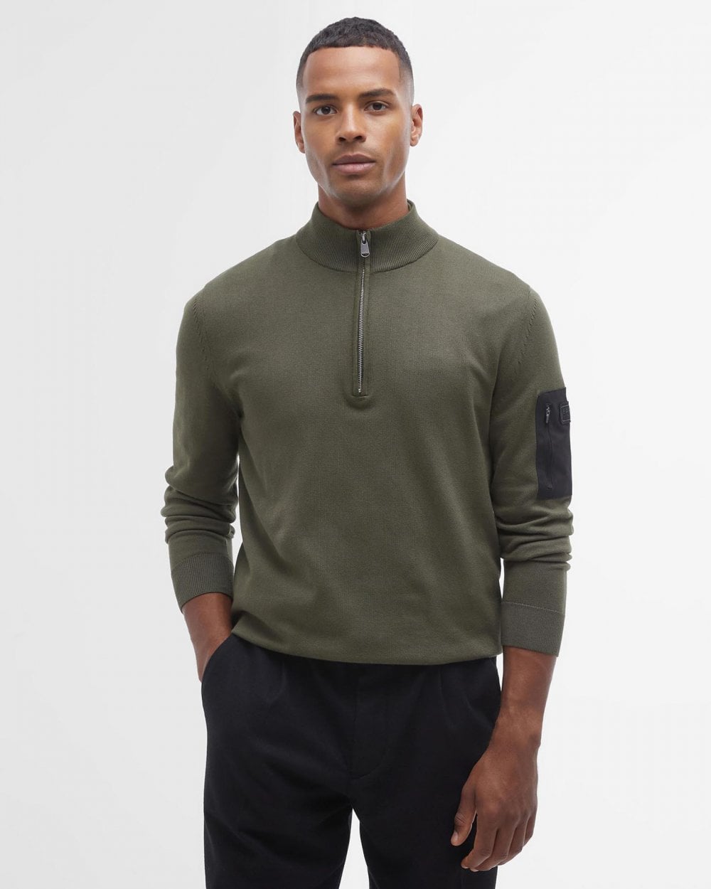 Barbour International Blades Mens Cotton Half Zip Jumper - Uniform Green