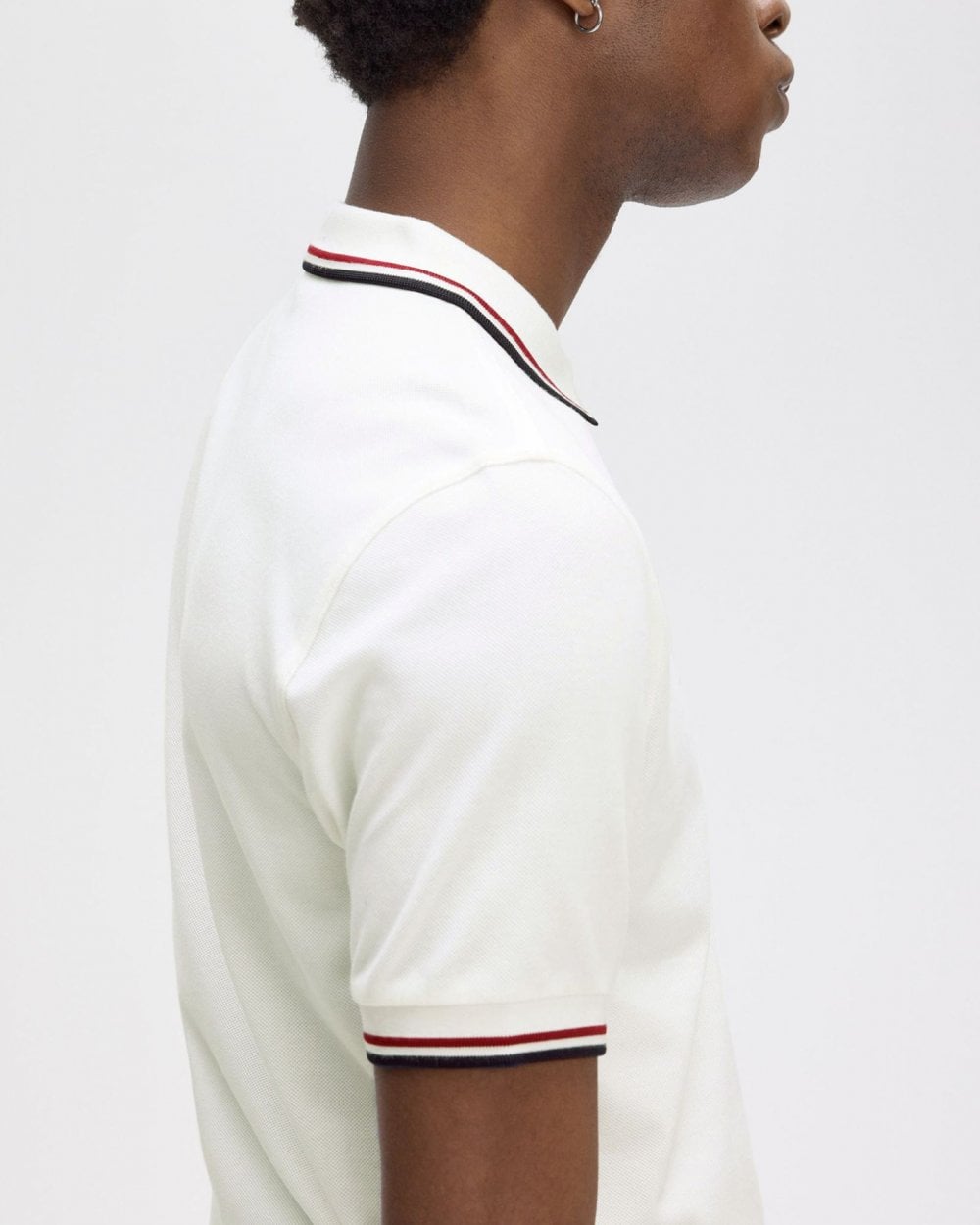 Fred Perry Mens Twin Tipped Signature Polo Shirt NOS - Snow White/Burnt Red/Navy T60