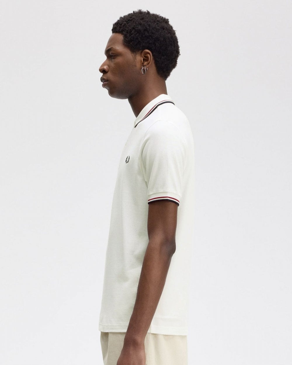 Fred Perry Mens Twin Tipped Signature Polo Shirt NOS - Snow White/Burnt Red/Navy T60