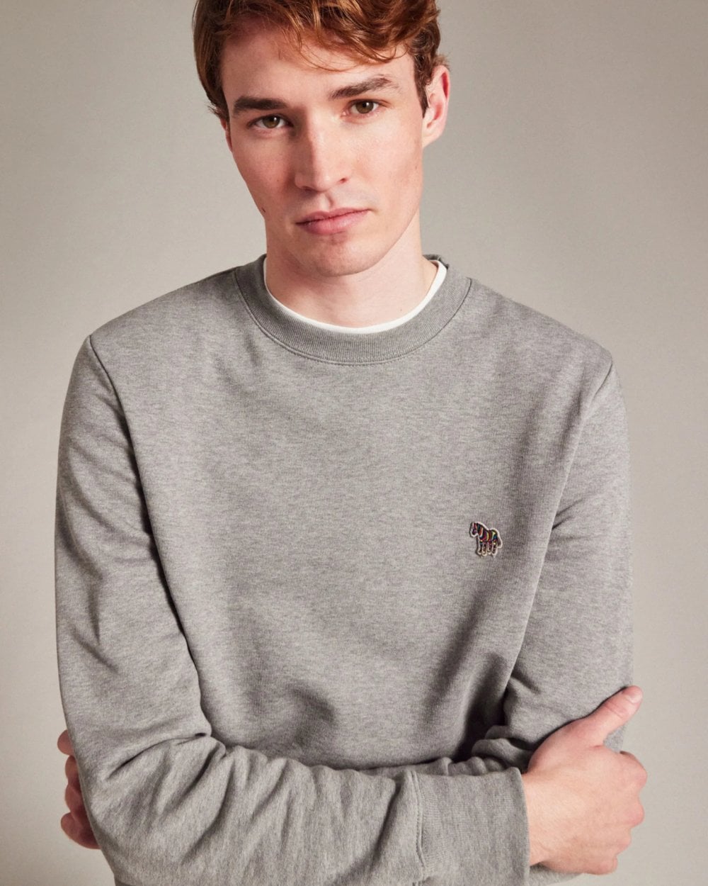 PS Paul Smith Mens Regular Fit Sports Stripe Zebra Sweatshirt - 72 Grey Melange