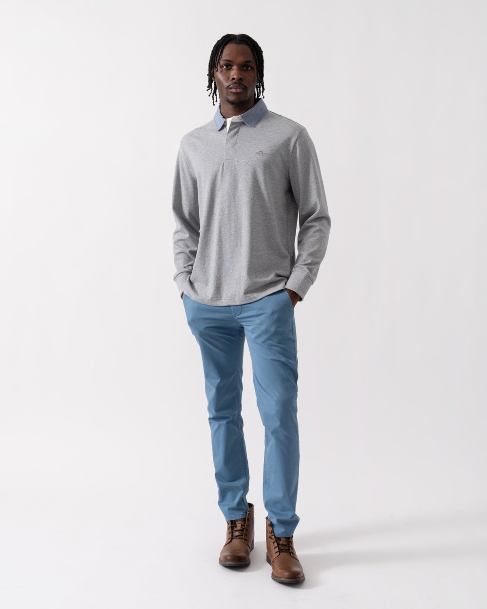 GANT Mens Regular Fit Chambray Heavy Rugger - 93 Grey Melange