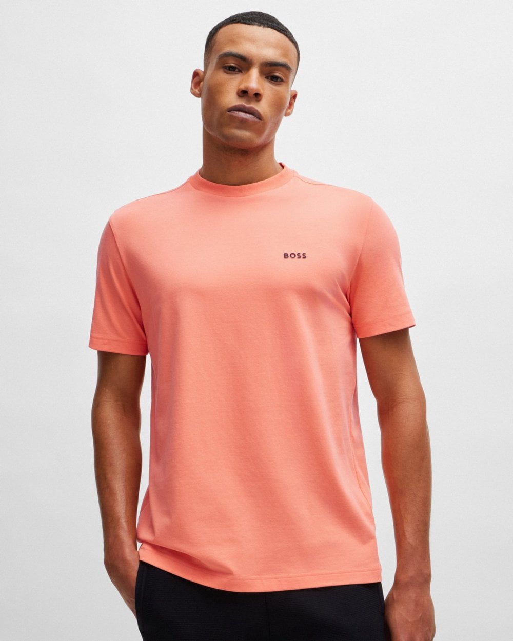 BOSS Green Tee Mens Stretch Cotton T-Shirt with Contrast Logo - Open Red 649