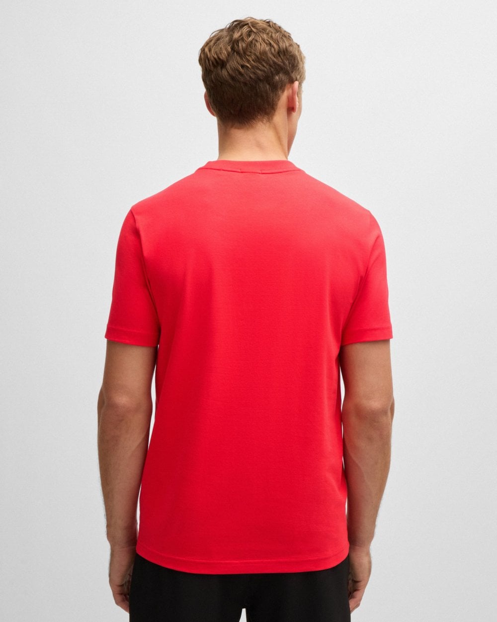 BOSS Green Tee Mens Stretch Cotton T-Shirt with Contrast Logo - Open Red 645