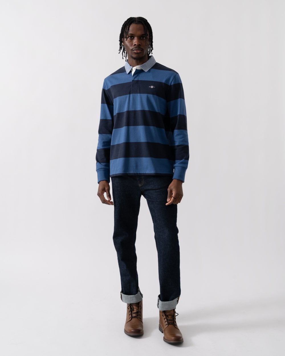 GANT Mens Regular Fit Chambray Stripe Heavy Rugger - 442 Vintage Blue