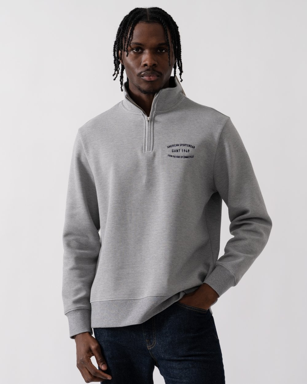 GANT Mens Small Graphic Sweat Half Zip - 93 Grey Melange