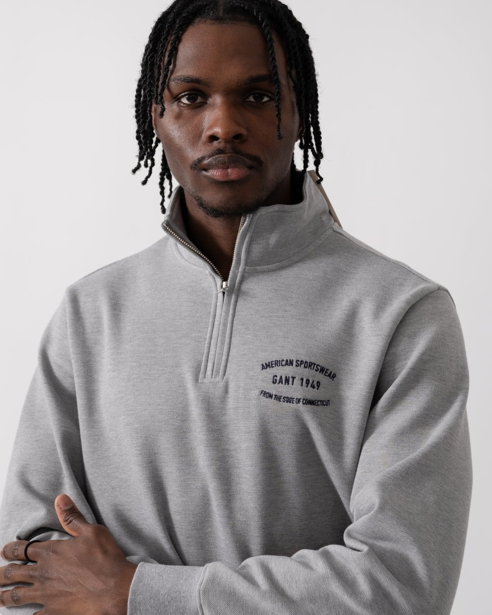 GANT Mens Small Graphic Sweat Half Zip - 93 Grey Melange