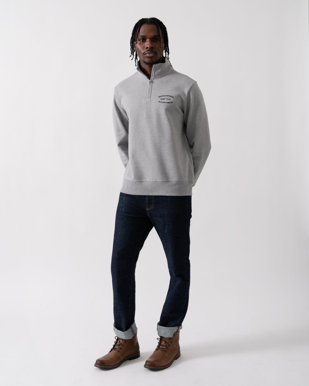 GANT Mens Small Graphic Sweat Half Zip - 93 Grey Melange